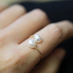 Brass Natural Freshwater Pearl Oval Beaded Cuff Rings&nbsp;WG91F01-01