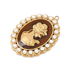 304 Stainless Steel Enamel with ABS Plastic Imitation Pearl Pendants&nbsp;STAS-Z185-02G