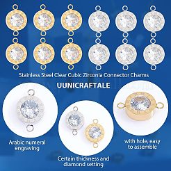 12Pcs 2 Colors 304 Stainless Steel Clear Cubic Zirconia Connector Charms&nbsp;STAS-UN0037-33
