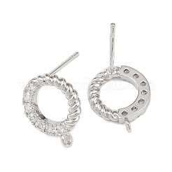 Brass Micro Pave Clear Cubic Zirconia Ring Stud Earring Findings&nbsp;KK-Z133-02P-02
