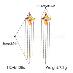 304 Stainless Steel Pave Clear Cubic Zirconia Star Tassel Earrings for Women&nbsp;WG0B521-01