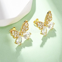 Brass Micro Pave Clear Cubic Zirconia Stud Earrings&nbsp;EJEW-D322-02G