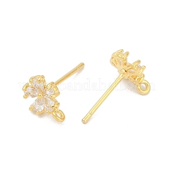 Brass Micro Pave Clear Cubic Zirconia Stud Earring Findings&nbsp;KK-Z099-02G-01