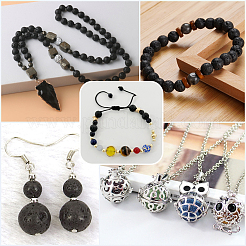 5 Strands 2 Colors Natural Lava Rock Round Beads Strands&nbsp;G-PA0001-88