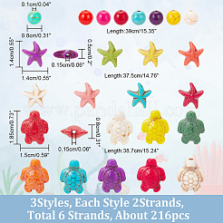 6 Strands 3 Styles Synthetical Turquoise Beads Strands&nbsp;TURQ-NB0001-24
