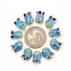 5-Petal Rack Plating Brass Enamel Bead Cap&nbsp;KK-P024-13-RS