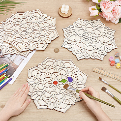4Pcs 2 Styles Mandala Unfinished Wood Mandala Cup Mat&nbsp;HJEW-OC0001-50