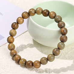 Natural Sandalwood Rond Bead Stretch Braclets for Men Women&nbsp;PW-WG55664-03