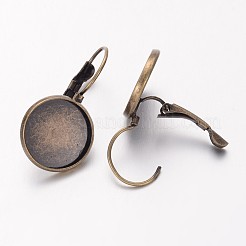 Antique Bronze Brass Bezel Leverback Earring Findings for Cabochons&nbsp;X-KK-C1244-14mm-AB-NR