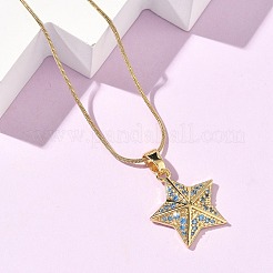 304 Stainless Steel Micro Pave Sky Blue Cubic Zirconia Pendant Necklaces for Women&nbsp;NJEW-Z103-01G-02