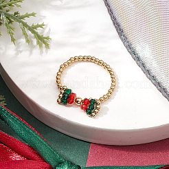 Christmas Theme Bowknot Glass Beaded Stretch Rings Rings&nbsp;RJEW-TA00132