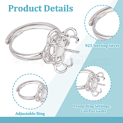1Pc Rhodium Plated 925 Sterling Silver Adjustable Ring Settings&nbsp;STER-HS0001-16