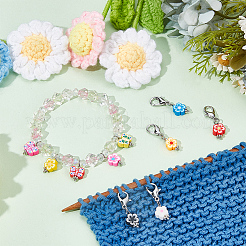 16Pcs 8 Colors Flower Handmade Polymer Clay Pendant Stitch Markers&nbsp;HJEW-NB00015