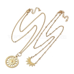 304 Stainless Steel Stackable Double Layer Pendant Necklaces for Women&nbsp;NJEW-S435-02G-E