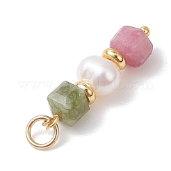 Natural Colorful Tourmaline Faceted Cube and Cultured Freshwater Pearl Potato Pendants&nbsp;PALLOY-JF04970