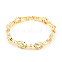 Oval Brass Micro Pave Clear Cubic Zirconia Link Chain Bracelets for Women&nbsp;BJEW-T025-03B-G