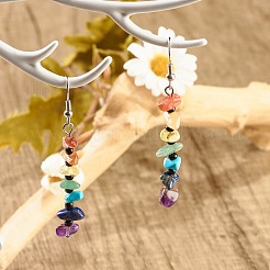 Natural & Synthetic Mixed Gemstone Chip Beaded Dangle Earrings with Glass&nbsp;EJEW-JE04841