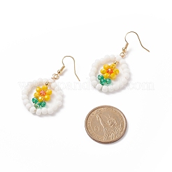 Glass Flower & Shell Pearl Beaded Dangle Earrings Bracelet Necklace&nbsp;SJEW-TA00006