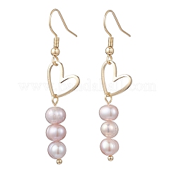Brass Heart with Pearl Beads Pendants Dangle Earrings&nbsp;EJEW-JE06901