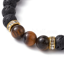 Natural Lava Rock & Tiger Eye Braided Bead Bracelets&nbsp;BJEW-JB09729-01