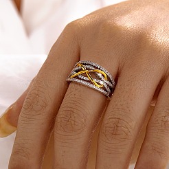 Brass Micro Pave Cubic Zirconia Finger Rings for Women&nbsp;RJEW-Z146-01GP