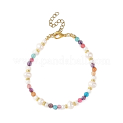 7.5MM Faceted Round Natural Agate(Dyed & Heated) & Natural Freshwater Pearl Beaded Bracelets&nbsp;BJEW-JB14173