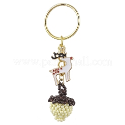 Pine Cones and Sika Deer Glass Seed Bead Keychain&nbsp;KEYC-MZ00028