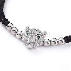 Leopard Adjustable Brass Nylon Thread Braided Bracelets&nbsp;BJEW-JB04984-01