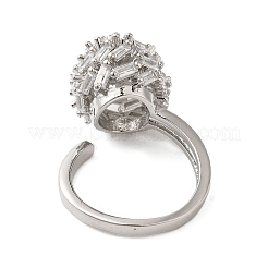 Round Brass Micro Pave Clear Cubic Zirconia Open Cuff Rings for Women&nbsp;RJEW-A046-17P