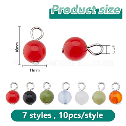 70Pcs 7 Styles Chakra Natural Black Onyx & Carnelian & Amethyst & White Jade & Dyed Malaysia & Dyed Quartz & Taiwan Jade Pendants&nbsp;PALLOY-DC00032