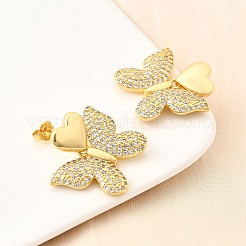 Brass Clear Cubic Zirconia Butterfly Stud Earrings&nbsp;EJEW-C147-04G