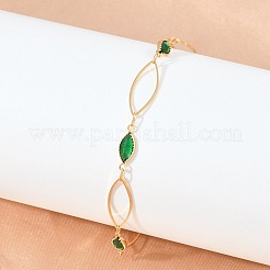 Brass Glass Faceted Green Horse Eye Link Chain Anklets for Women&nbsp;KK-H299-01G