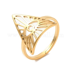 Ion Plating(IP) 304 Stainless Steel Triangle with Horse Eye Adjustable Ring for Women&nbsp;RJEW-M149-10G