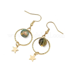 2 Pairs 2 Styles Natural Green Line Jasper Beads & Brass Dangle Earrings&nbsp;EJEW-JE07251