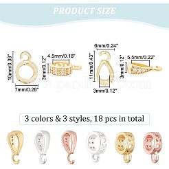 18Pcs 6 Style Brass Crystal Rhinestone Tube Bails&nbsp;FIND-NB0003-06
