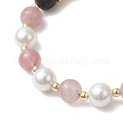 Natural Strawberry Quartz and Shell Pearl Beads Stretch Bracelets&nbsp;BJEW-JB11823