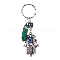 Hamsa Hand with Evil Eye Alloy Enamel Pendant Keychain with Synthetic Mixed Gemstone Bullet&nbsp;KEYC-JKC00605