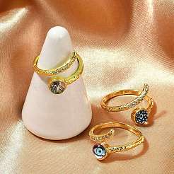 Brass Micro Pave Clear Cubic Zirconia Enamel Cuff Rings for Women&nbsp;RJEW-L113-034G