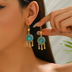 Bohemian Synthetic Turquoise Flat Round Chandelier Earrings&nbsp;MY4005