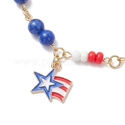 Independence Day Natural Dyed Yellow Jade Gemstone Round Beads & Glass Seed Beads Bracelets&nbsp;BJEW-MZ00180-03