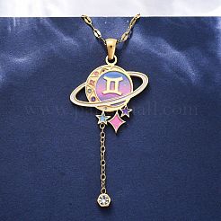 304 Stainless Steel Hot Pearl Enamel Constellation Planet Pendant Necklaces&nbsp;NJEW-D310-01I-G