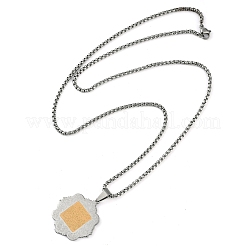 201 Stainless Steel Arabic Elements Flower Pendant Box Chain Necklaces&nbsp;LS-NJEW-D089-01P-01