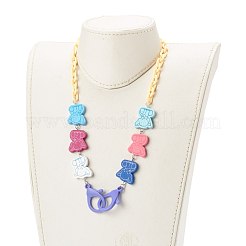 Printed Elephant Natural Dyed Wood Beaded Necklaces&nbsp;NJEW-JN03527