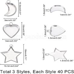 120Pcs 3 Styles 304 Stainless Steel Pendant Cabochon Settings&nbsp;STAS-UN0020-85P