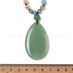 Natural Green Aventurine Teardrop Pendant Glass Beaded Long Necklaces&nbsp;GG-CBAE048-01C