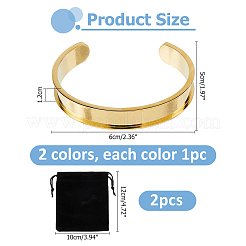 2Pcs 2 Colors Stainless Steel Grooved Bangles&nbsp;DIY-HS0002-01