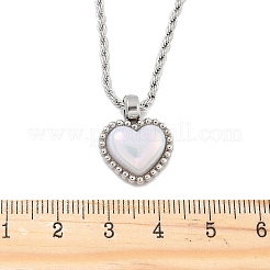 304 Stainless Steel Pave Shell Heart Pendant Rope Chain Necklaces for Women&nbsp;NJEW-Z070-02P