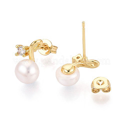 Brass Micro Pave Clear Cubic Zirconia Stud Earrings&nbsp;PEAR-N020-WX11