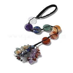 7 Chakra Flat Round Natural Gemstone Pendant Decoration&nbsp;HJEW-H060-04