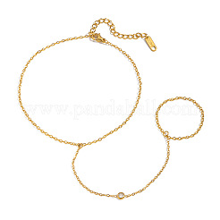304 Stainless Steel Pave Clear Cubic Zirconia Flat Round Toe Ring Anklets for Women&nbsp;KZ1139
